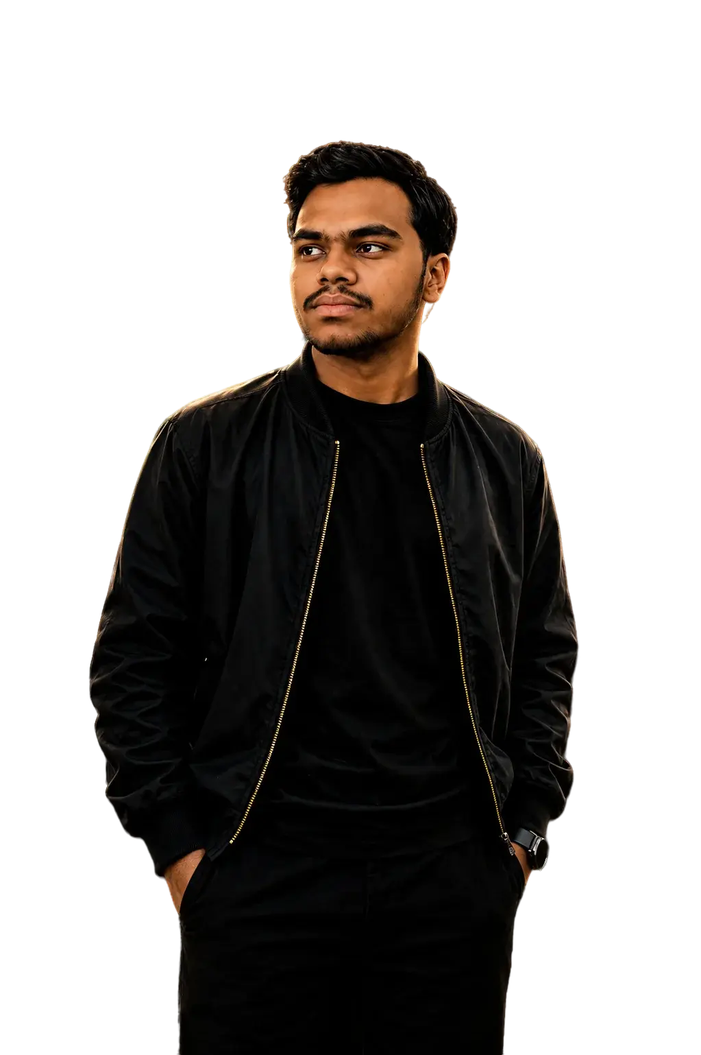 Cinematic portrait of Lokesh in a black jacket